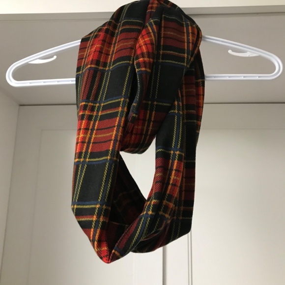 Plaid Circular Scarf in Red, Yellow and Black - Picture 3 of 5